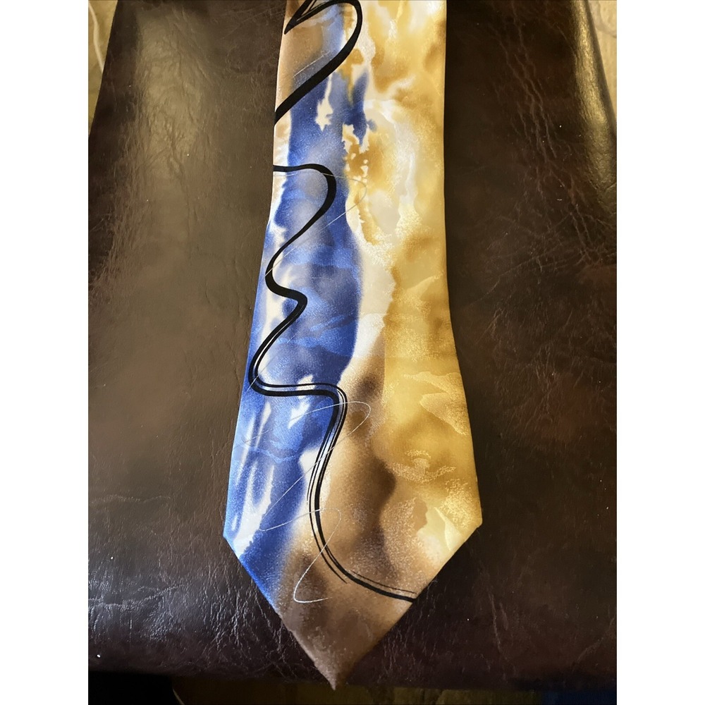J. Garcia Mens Tie 100% Silk Volcano Abstract Collection Fifty-Six 56 Blue Gold